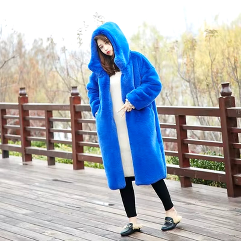 Winter Jacket Women High Quality Faux Rabbit Fur Coat Luxury Long Fur Jacket Overcoat Thick Warm Large Size Female Plush Coats