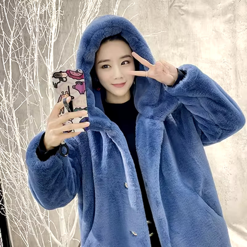 Winter Jacket Women High Quality Faux Rabbit Fur Coat Luxury Long Fur Jacket Overcoat Thick Warm Large Size Female Plush Coats
