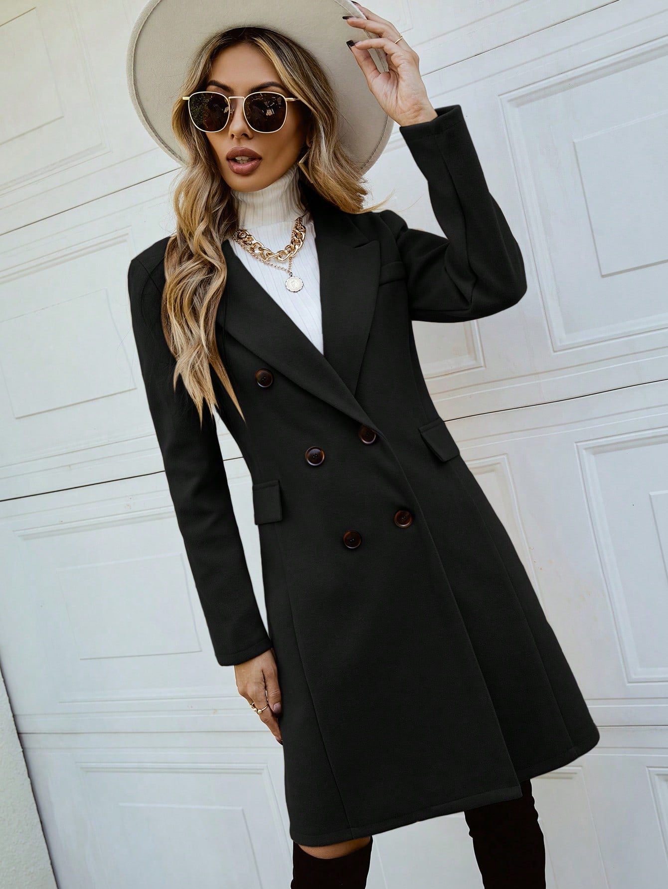 SHEIN Clasi Double Breasted Lapel Collar Overcoat Fall Winter Cloth for Women