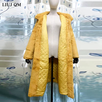 Winter Jacket Women High Quality Faux Rabbit Fur Coat Luxury Long Fur Jacket Overcoat Thick Warm Large Size Female Plush Coats